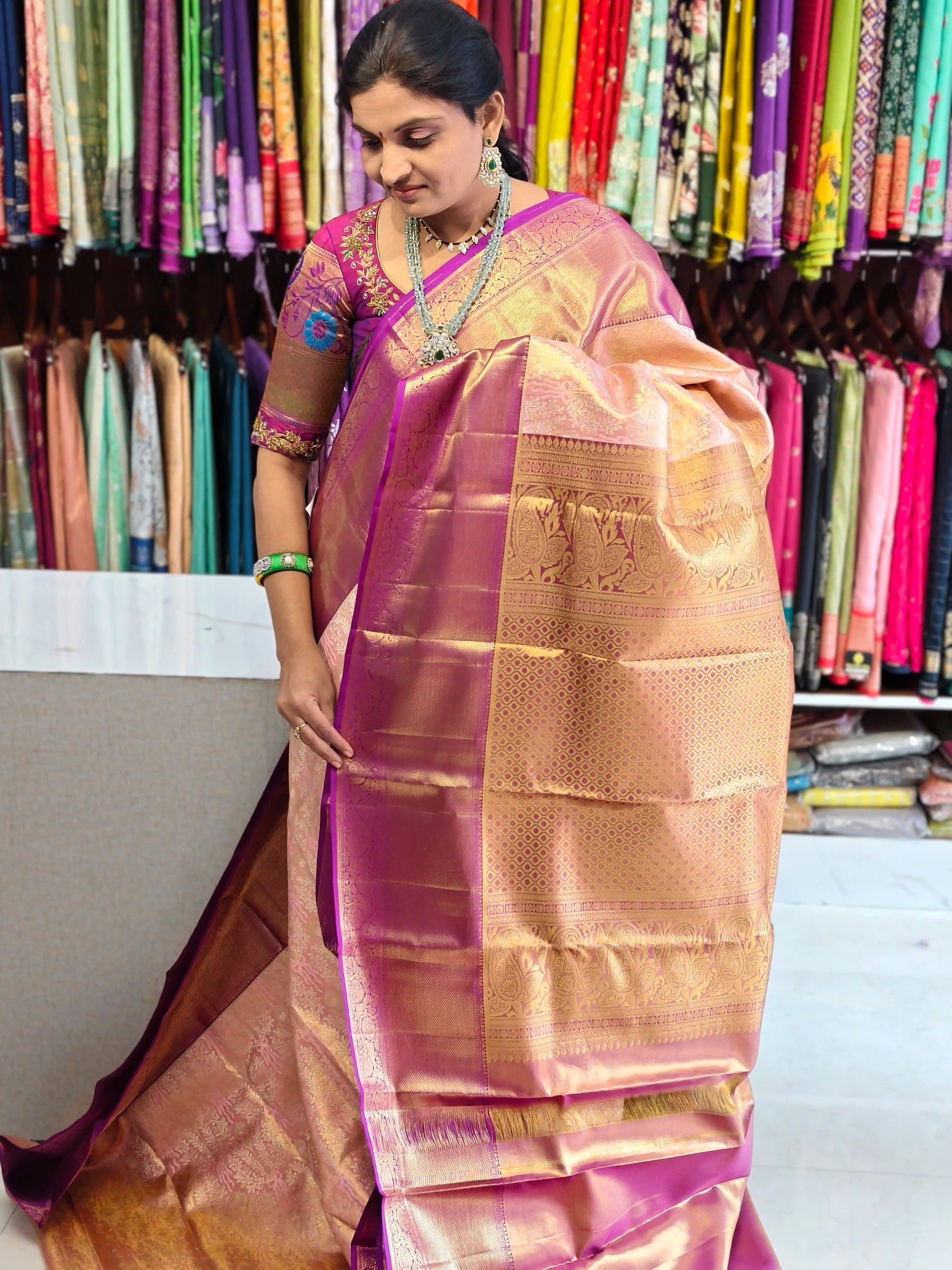 Pure kanchi pattu saree(silk mark certified) - Kanchipuram Sarees by Shreekari Silks Pure kanchi pattu saree(silk mark certified) - Image 3