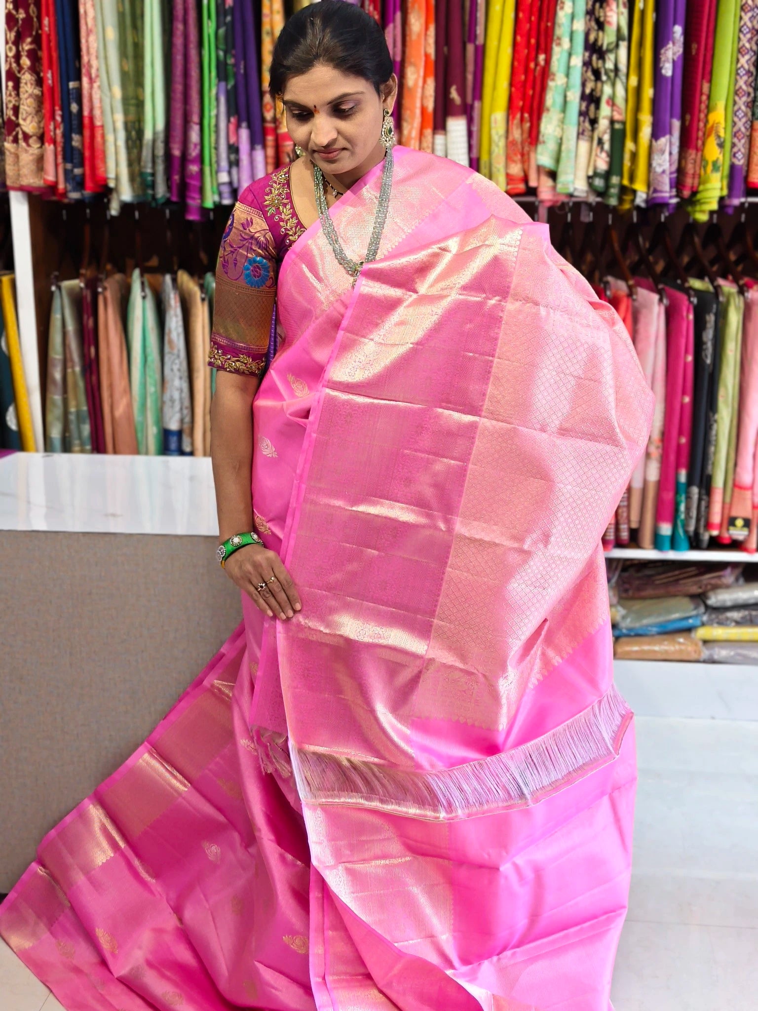 Pure kanchi pattu saree(silk mark certified) - Kanchipuram Sarees by Shreekari Silks Pure kanchi pattu saree(silk mark certified) - Image 2