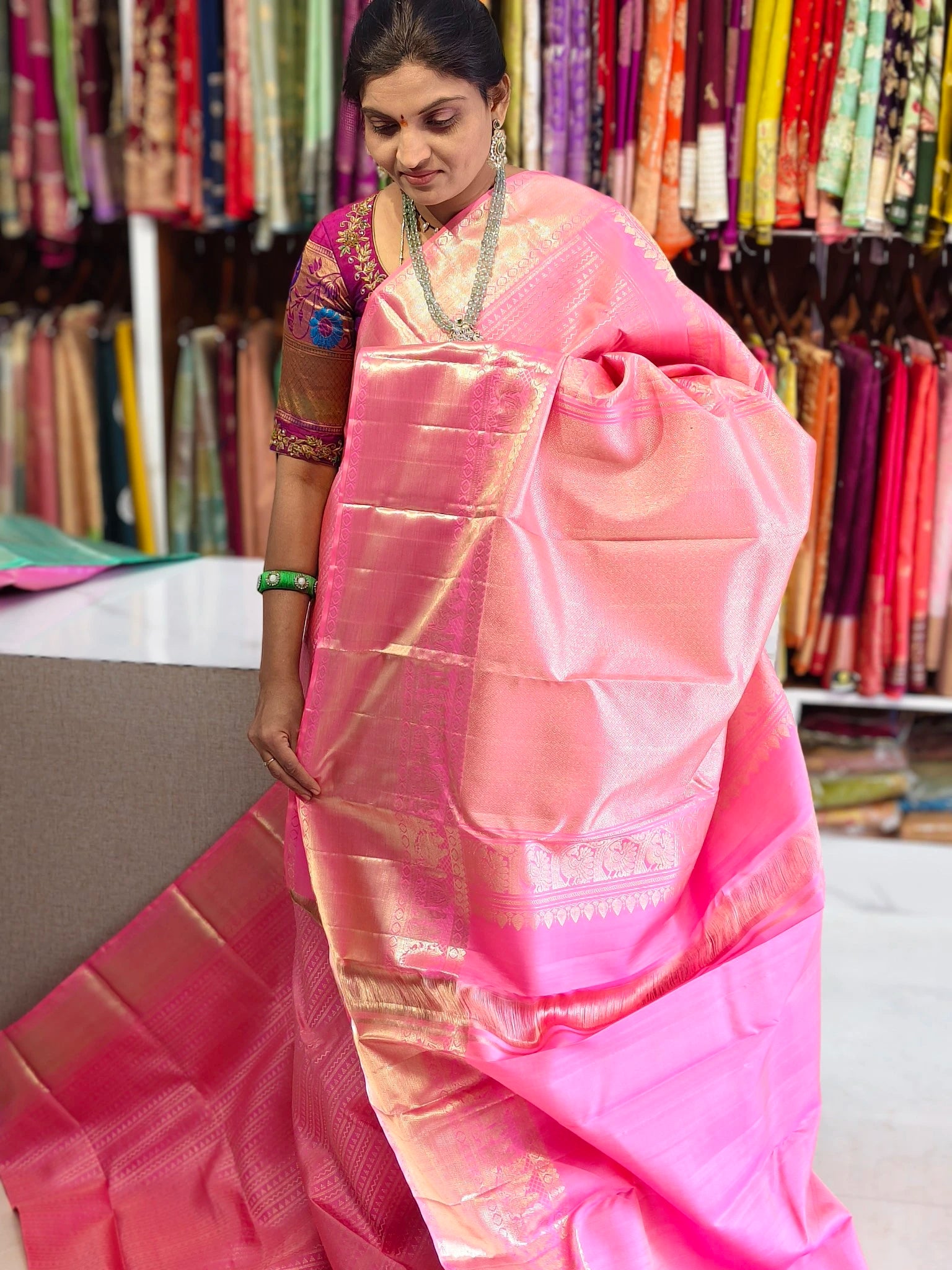 Pure kanchi pattu saree(silk mark certified) - Kanchipuram Sarees by Shreekari Silks Pure kanchi pattu saree(silk mark certified) - Image 2