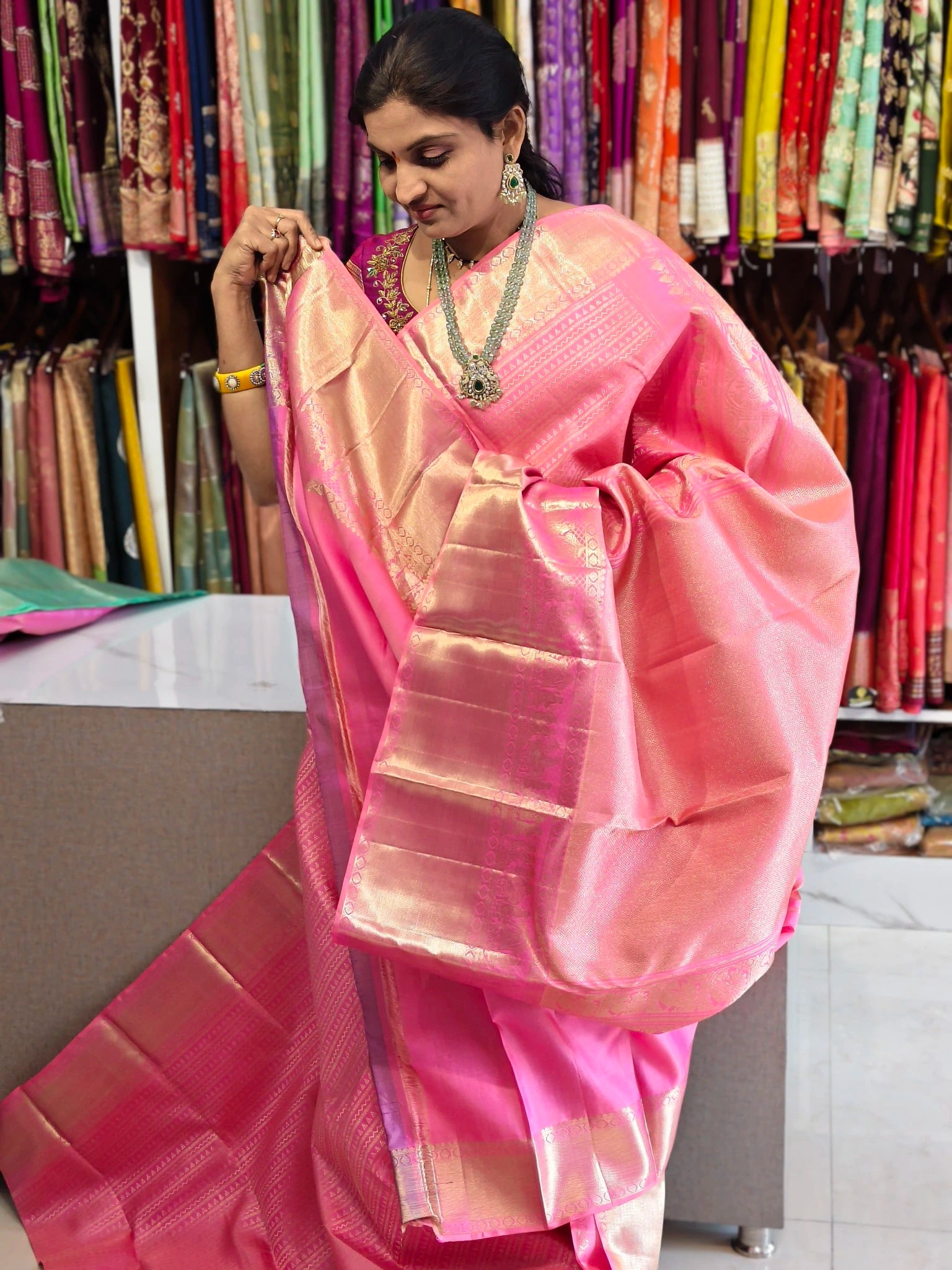 Pure kanchi pattu saree(silk mark certified) - Kanchipuram Sarees by Shreekari Silks Pure kanchi pattu saree(silk mark certified) - Image 3