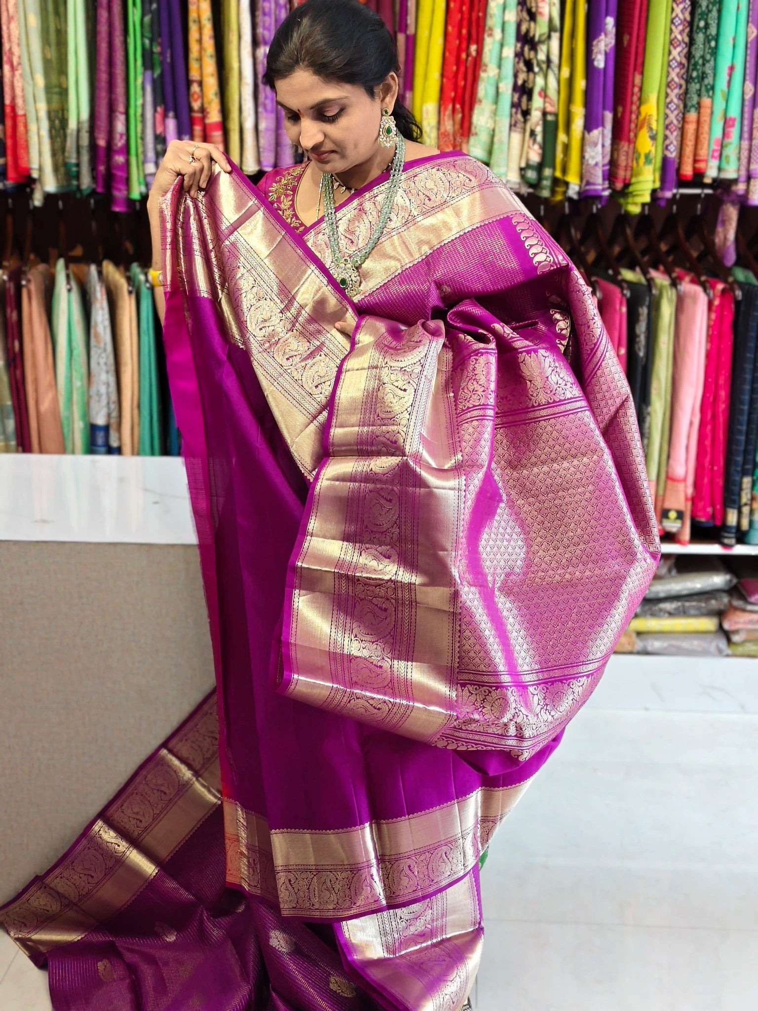 Pure kanchi pattu saree(silk mark certified) - Kanchipuram Sarees by Shreekari Silks Pure kanchi pattu saree(silk mark certified) - Image 3