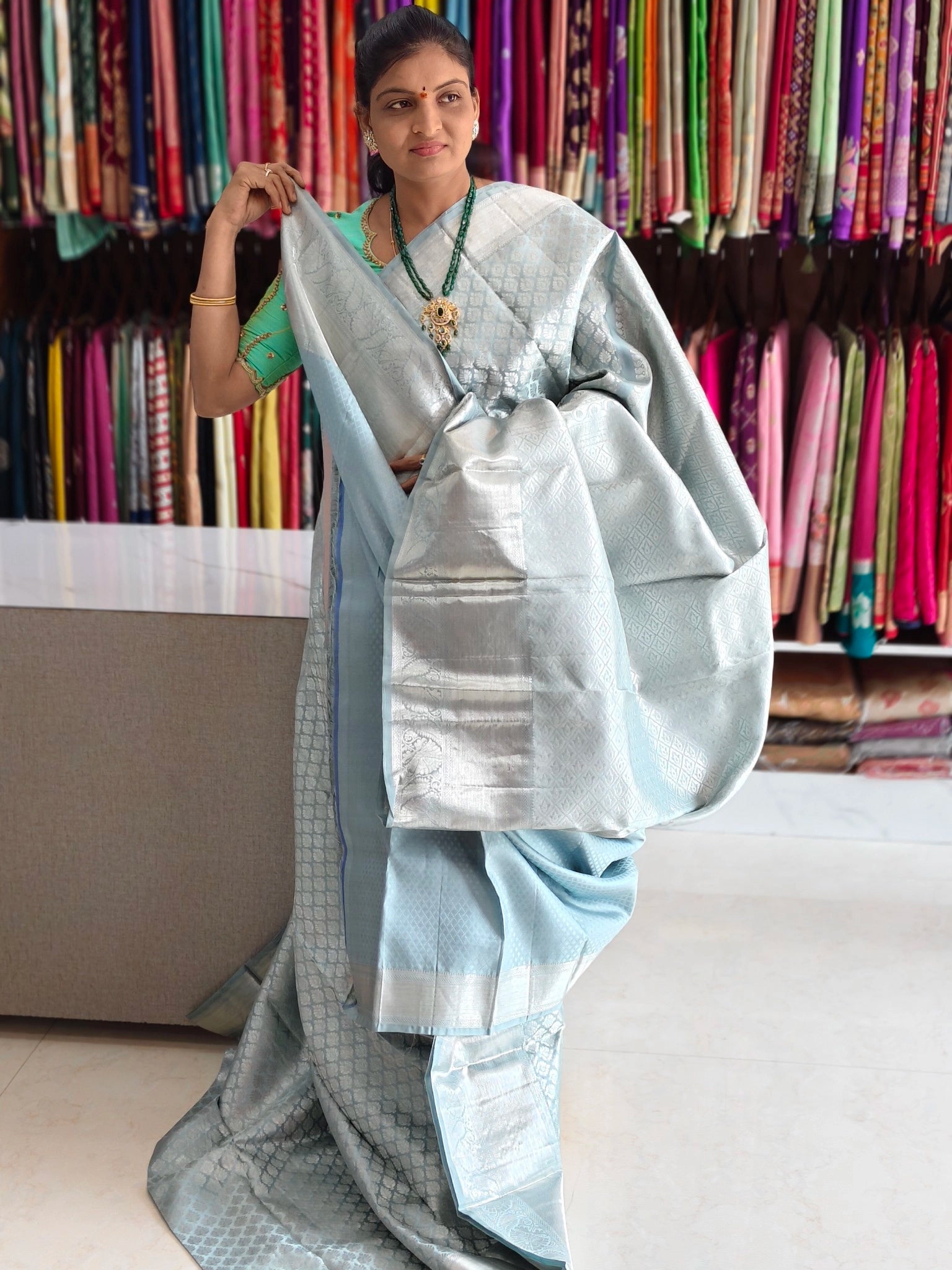 Pure kanchi pattu saree (silk mark certified) - Kanchipuram Sarees by Shreekari Silks Pure kanchi pattu saree (silk mark certified) - Image 3