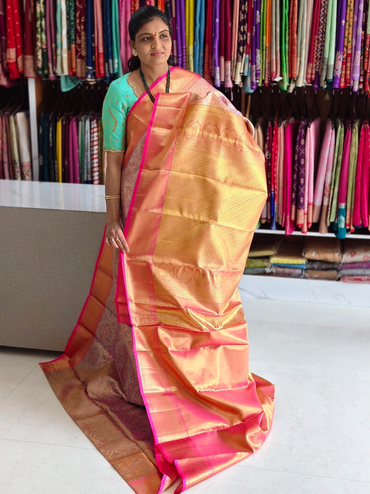 Pure kanchi pattu saree (silk mark certified) - Kanchipuram Sarees by Shreekari Silks Pure kanchi pattu saree (silk mark certified) - Image 2