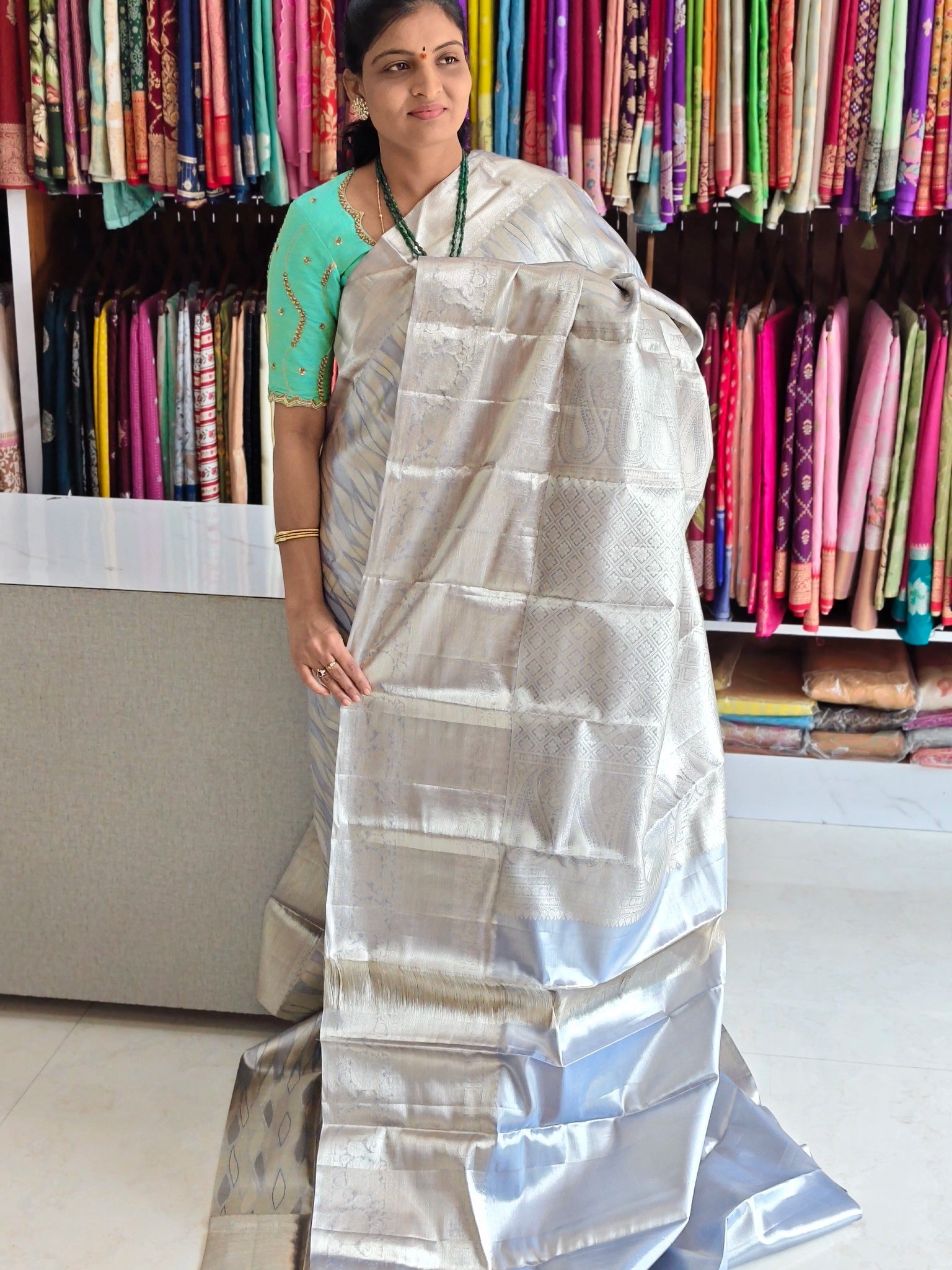 Pure kanchi pattu saree (silk mark certified) - Kanchipuram Sarees by Shreekari Silks Pure kanchi pattu saree (silk mark certified) - Image 2